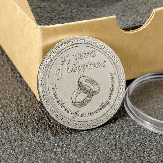 Personalized Steel Anniversary Coin for Wife — 11th Wedding Anniversary Gift