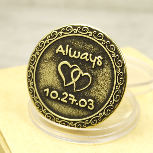 Brass Love Coin – Personalized Gift for Couples, Anniversary or Wedding with Custom Engraving