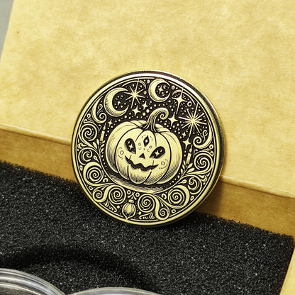 Brass "Mystic Pumpkin" Coin with Personalization — Magical Halloween Collectible