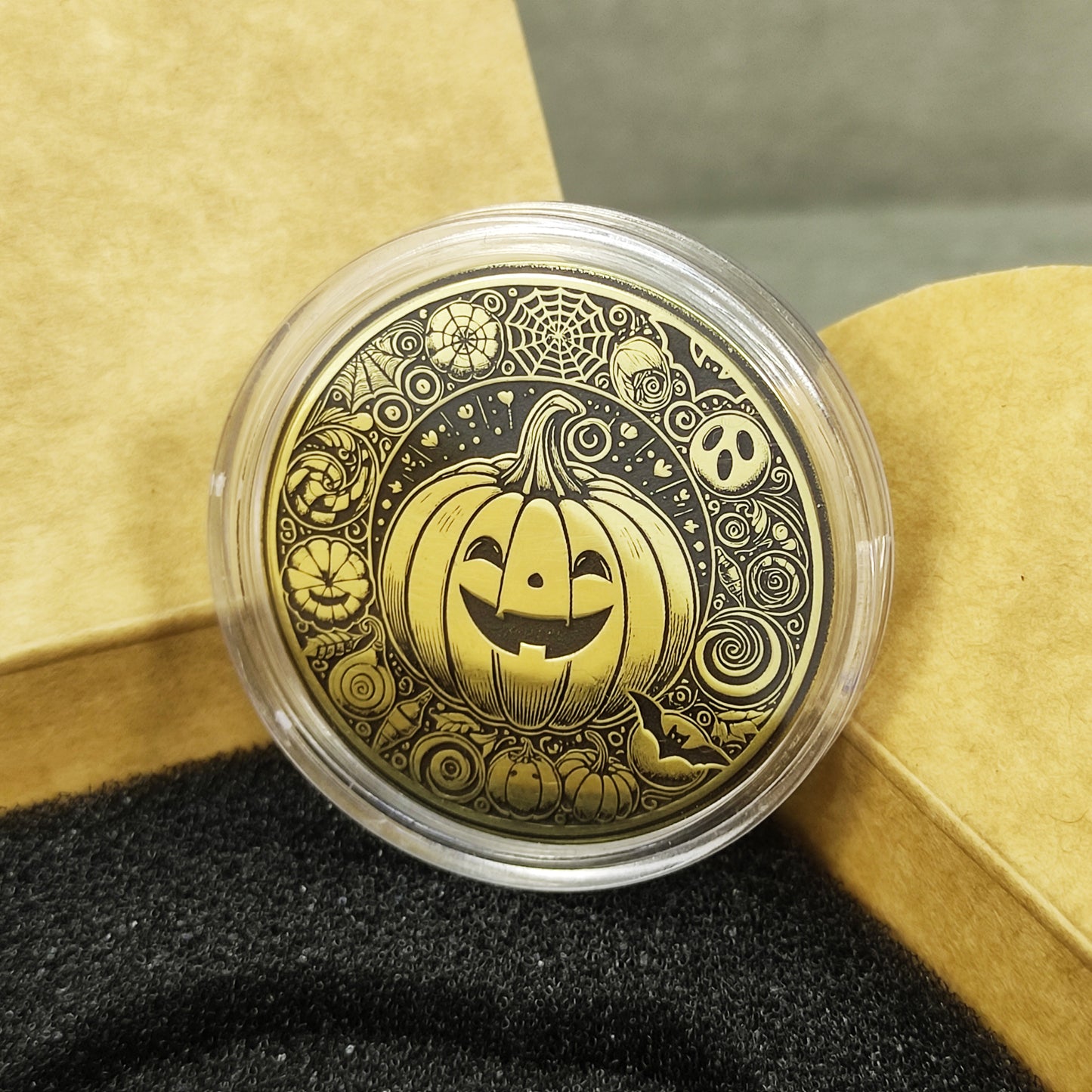 Brass "Jack-O’-Lantern" Coin with Personalization — Festive Halloween Gift