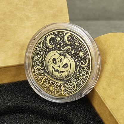 Brass "Mystic Pumpkin" Coin with Personalization — Magical Halloween Collectible