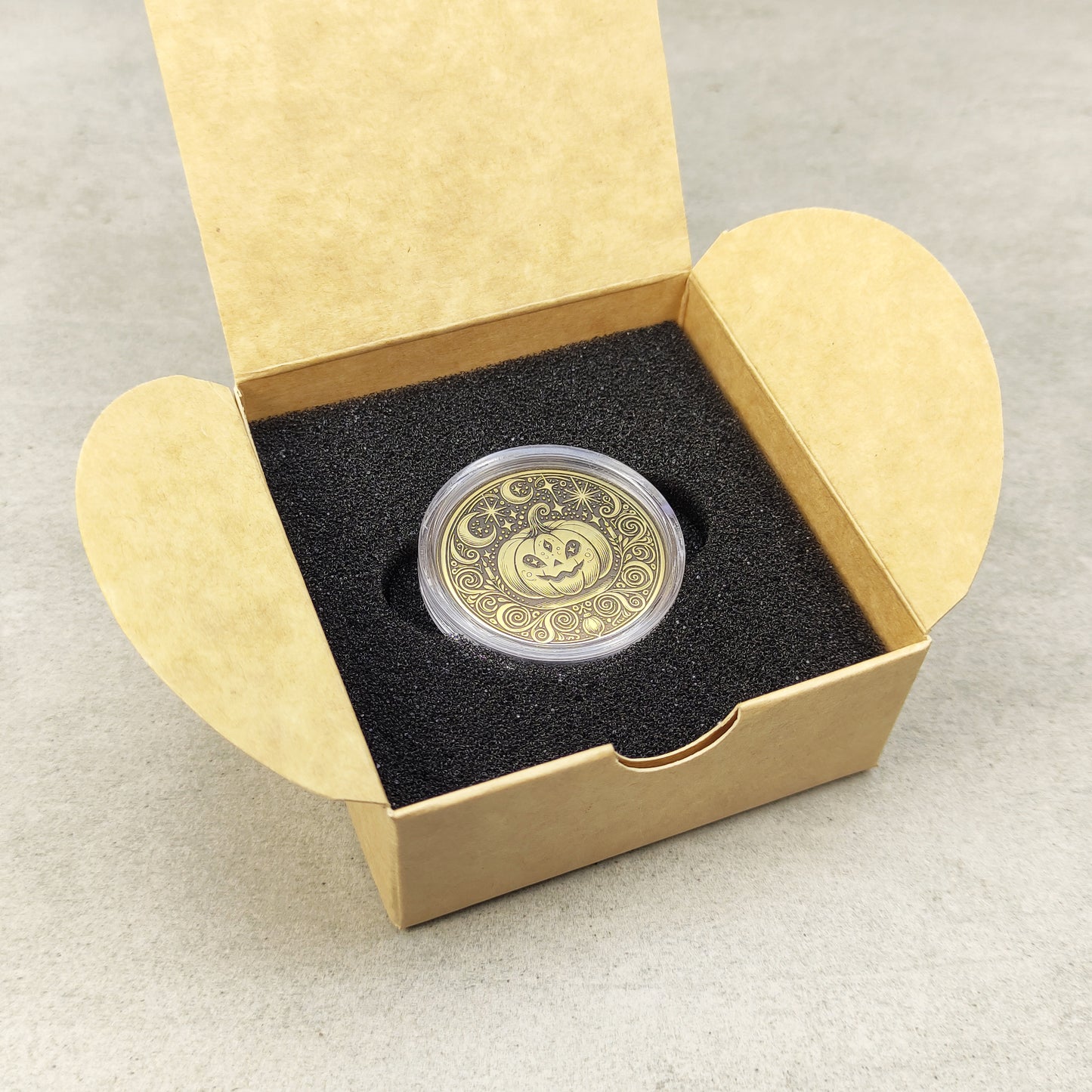 Brass "Mystic Pumpkin" Coin with Personalization — Magical Halloween Collectible