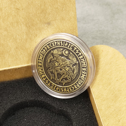 Back view of a personalized brass Viking coin in an acrylic capsule, smooth finish ready for custom laser engraved text.