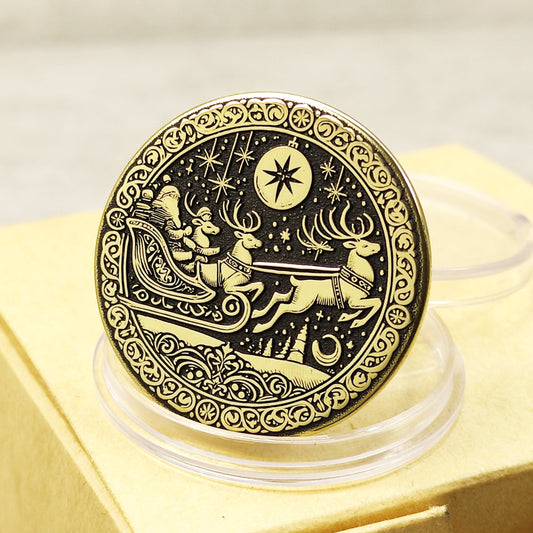 Brass "Santa in Sleigh" Coin with Personalization — Christmas Gift