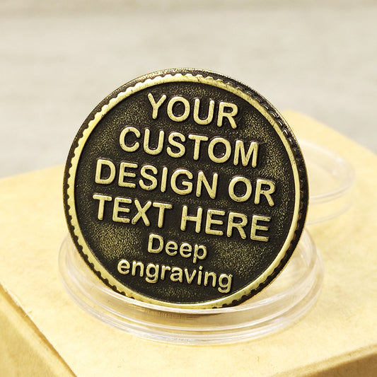 Custom Brass Coin with Deep Engraving – Personalized Design or Text Made to Order