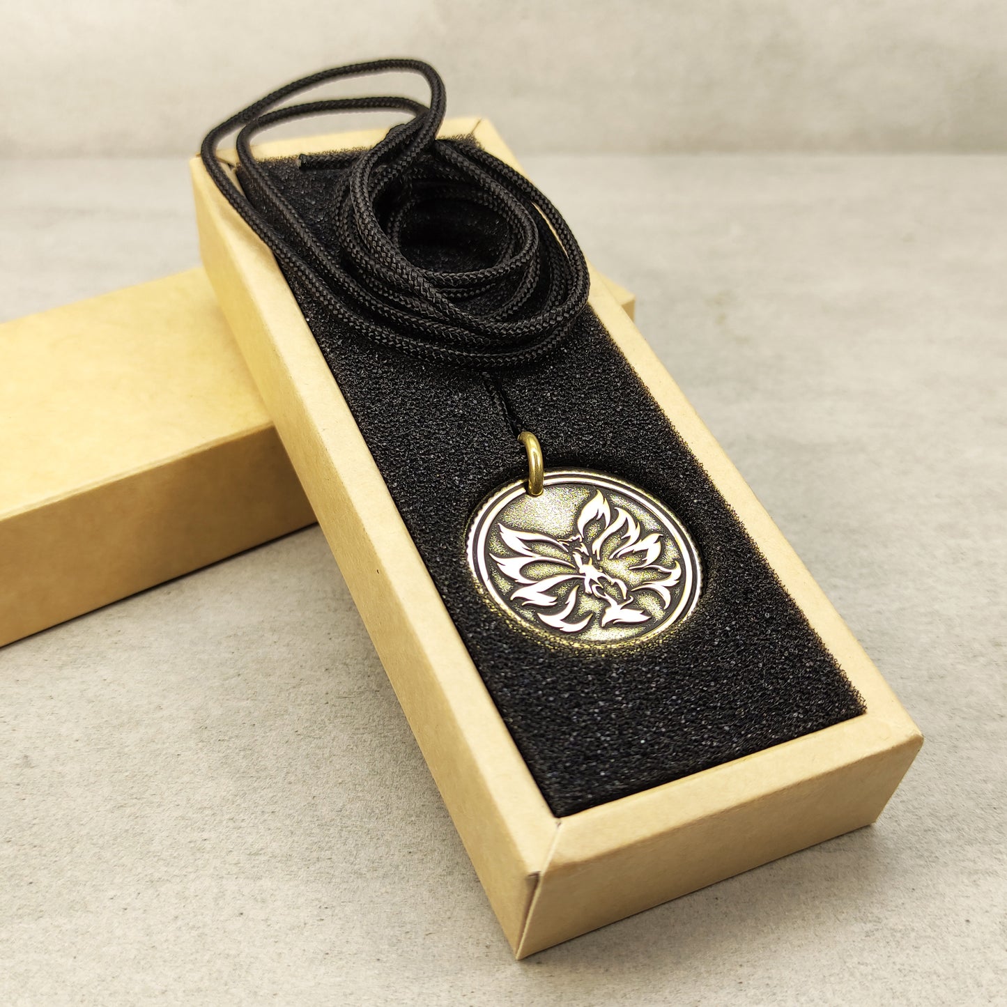 Brass Pendant Coin "Nine-Tailed Fox Kitsune Zenko Yako" — Mystic Amulet with Personalization