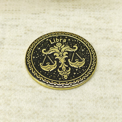 Brass Libra Zodiac Coin with Personalization – Unique Astrological Gift