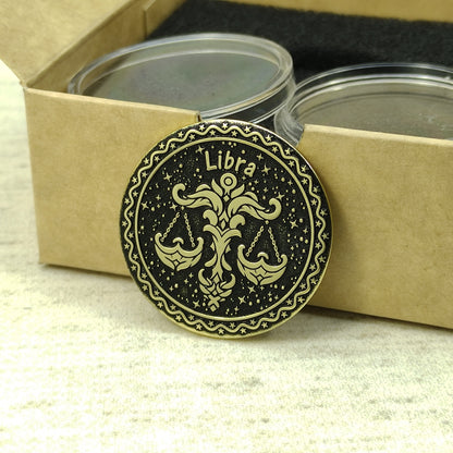 Brass Libra Zodiac Coin with Personalization – Unique Astrological Gift