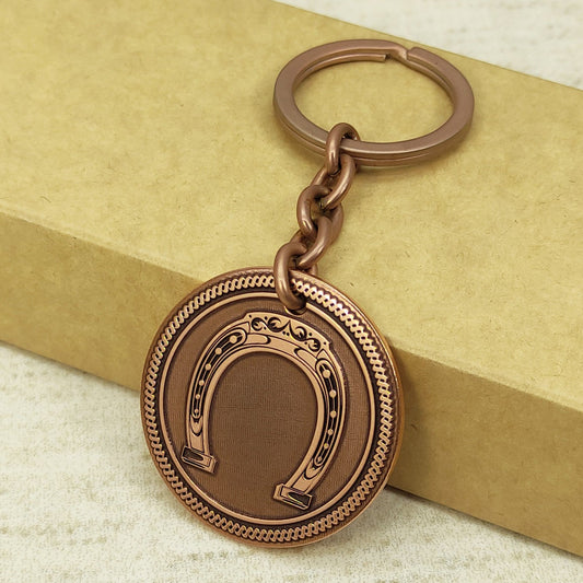 Copper Coin Keychain with Horseshoe – Personalized Lucky Charm