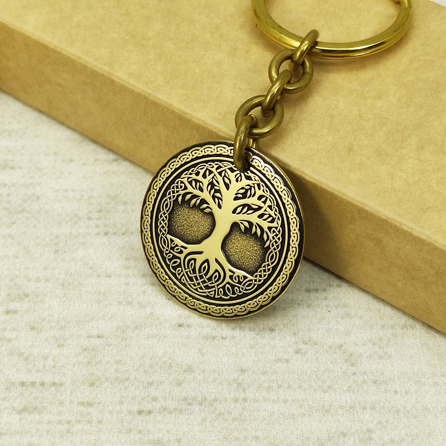 Brass Coin Keychain "Tree of Life" – Symbolic Gift with Engraved Design