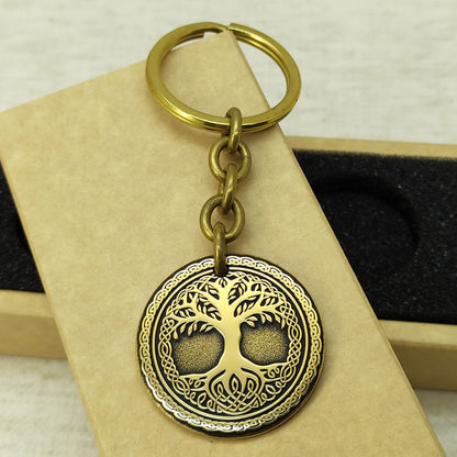 Brass Coin Keychain "Tree of Life" – Symbolic Gift with Engraved Design