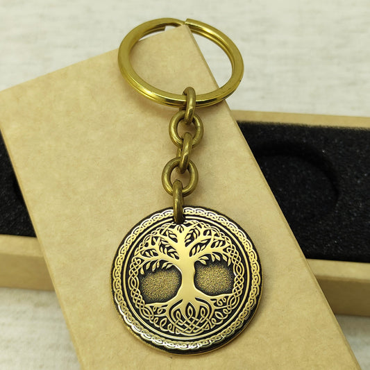 Brass Coin Keychain "Tree of Life" – Symbolic Gift with Engraved Design