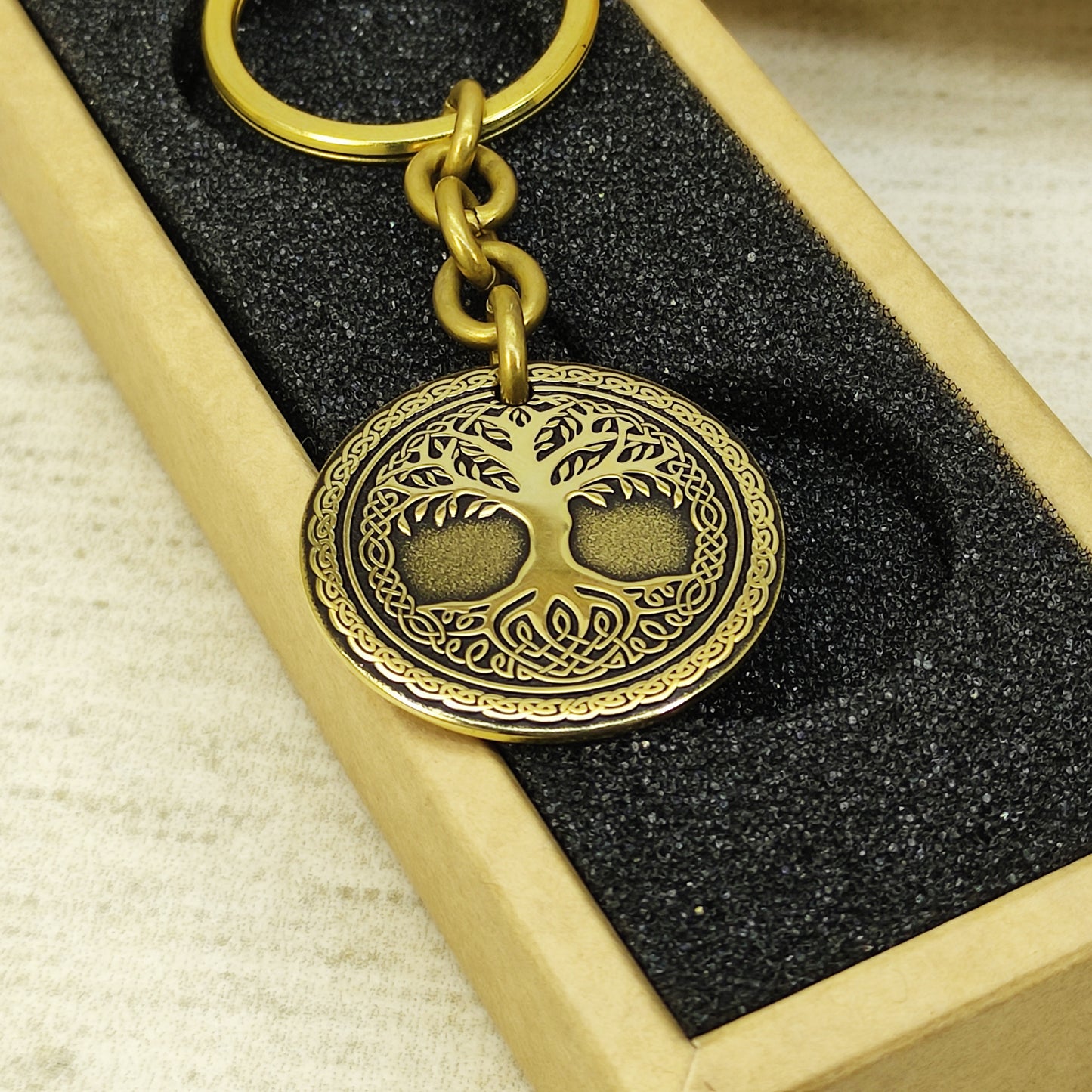 Brass Coin Keychain "Tree of Life" – Symbolic Gift with Engraved Design
