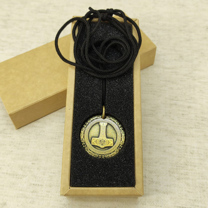 Brass Thor’s Hammer Coin Pendant - Norse Amulet with Personalization