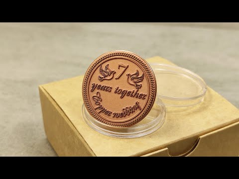 Customized copper anniversary gift for husband or wife, 7 years together commemorative token with high-polished relief and laser engraving.