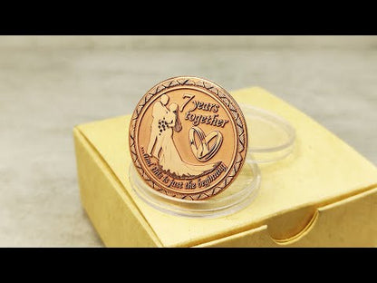 Customized copper anniversary gift for husband or wife, 7 years together commemorative token with high-polished relief and laser engraving.