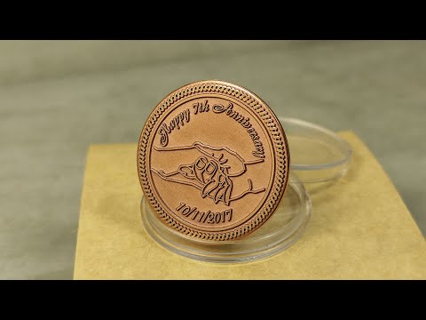 Customized copper anniversary gift for husband, personalized 7 year anniversary token with high-polished relief and laser engraving.