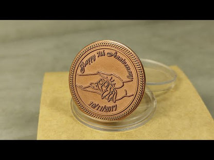 Customized copper anniversary gift for husband, personalized 7 year anniversary token with high-polished relief and laser engraving.