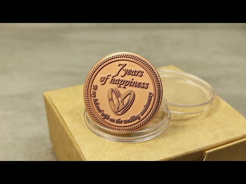 Customized copper anniversary gift for her, personalized 7 year anniversary token with high-polished relief and laser engraving.